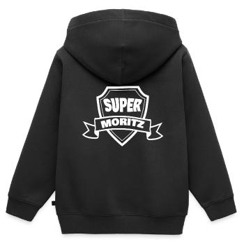 Prénom Moritz - Sweat Premium à capuche zippé enfant bio - noir - Dos - AI Model Kid Male (0cm)