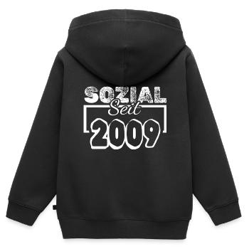 2009 - Kinder Premium Organic Zip Hoodie - Schwarz - Hinten - AI Model Kid Male (0cm)