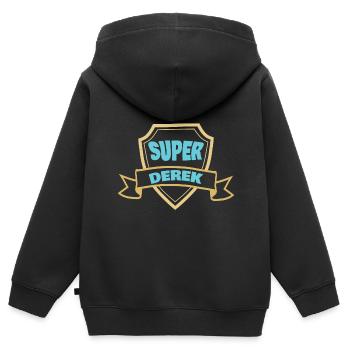Cadeau pour Derek - Sweat Premium à capuche zippé enfant bio - noir - Dos - AI Model Kid Male (0cm)