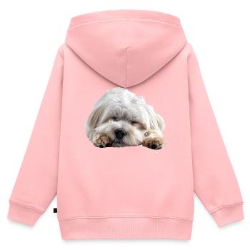 Coton de tuléar - Sweat Premium à capuche zippé enfant bio - rose - Dos - AI Model Kid Female (0cm)