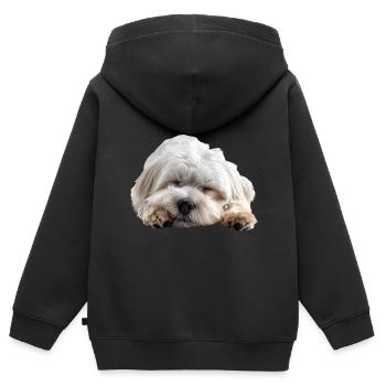 Coton de tuléar - Sweat Premium à capuche zippé enfant bio - noir - Dos - AI Model Kid Male (0cm)