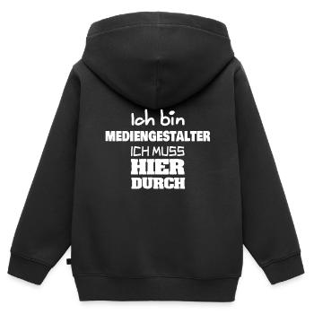 Profession : Concepteur de médias - Sweat Premium à capuche zippé enfant bio - noir - Dos - AI Model Kid Male (0cm)