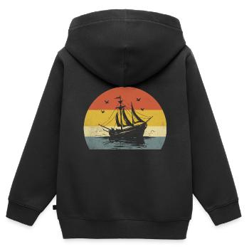 Retro Bootfahren Paddelboot - Kinder Premium Organic Zip Hoodie - Schwarz - Hinten - AI Model Kid Male (0cm)