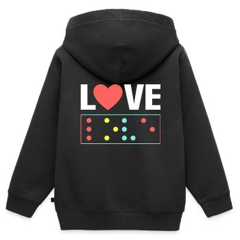 J’adore le braille - Sweat Premium à capuche zippé enfant bio - noir - Dos - AI Model Kid Male (0cm)