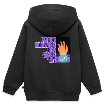 Je ne me noie pas, je dis juste bonjour 2 - Sweat Premium à capuche zippé enfant bio - noir - Dos - AI Model Kid Male (0cm)