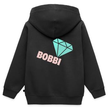 Bobbi als Edel - Kinder Premium Organic Zip Hoodie - Schwarz - Hinten - AI Model Kid Male (0cm)