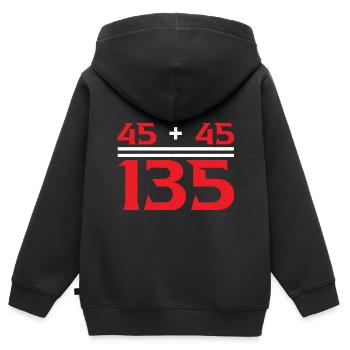 45 + 45 = 135 33 - Kinder Premium Organic Zip Hoodie - Schwarz - Hinten - AI Model Kid Male (0cm)