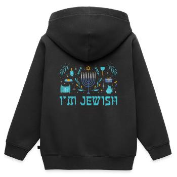 Ich bin jüdisch Weihnachten glückliches Chanukka-Muster - Kinder Premium Organic Zip Hoodie - Schwarz - Hinten - AI Model Kid Male (0cm)