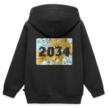 Zahl 2034 - Kinder Premium Organic Zip Hoodie - Schwarz - Hinten - AI Model Kid Male (0cm)