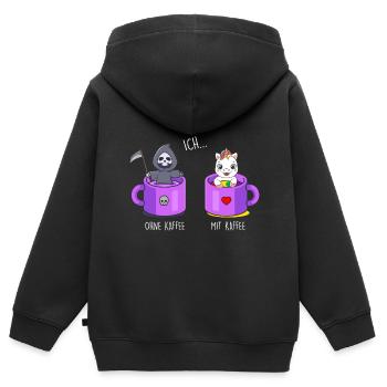Ich ohne Kaffee Ich mit Kaffee Einhorn Kaffee - Kinder Premium Organic Zip Hoodie - Schwarz - Hinten - AI Model Kid Male (0cm)