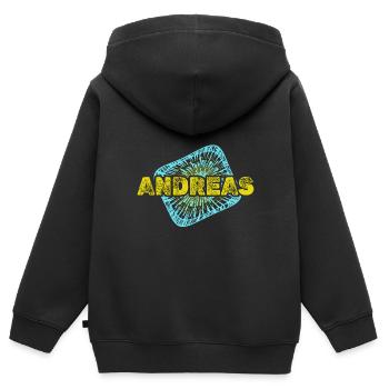 Anniversaire Andreas - Sweat Premium à capuche zippé enfant bio - noir - Dos - AI Model Kid Male (0cm)