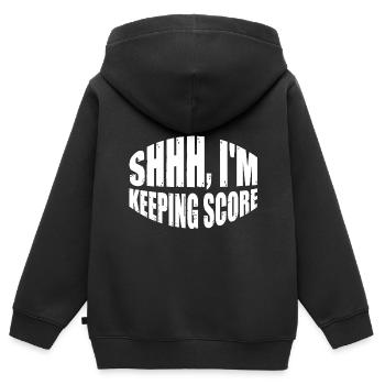 Chut, je garde le score 12 - Sweat Premium à capuche zippé enfant bio - noir - Dos - AI Model Kid Male (0cm)