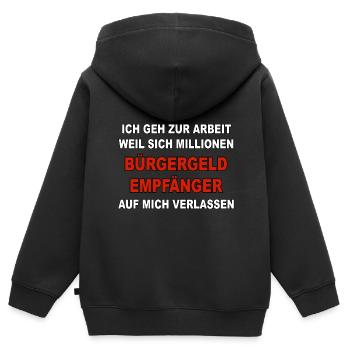 Ich geh zur Arbeit - Bürgergeld Empfänger - Kinder Premium Organic Zip Hoodie - Schwarz - Hinten - AI Model Kid Male (0cm)