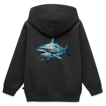Cooler Hai Meereslandschaft Gemälde Kunst - Kinder Premium Organic Zip Hoodie - Schwarz - Hinten - AI Model Kid Male (0cm)