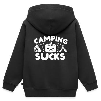 Camping Sucks 12 - Kinder Premium Organic Zip Hoodie - Schwarz - Hinten - AI Model Kid Male (0cm)