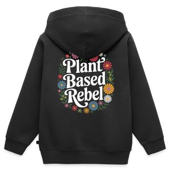 Végétarien Végétalien Végétarien Végétarien - Sweat Premium à capuche zippé enfant bio - noir - Dos - AI Model Kid Male (0cm)
