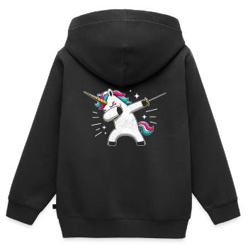 Synchronisieren Einhorn Fechter Schwert Degen Fechter Athlet - Kinder Premium Organic Zip Hoodie - Schwarz - Hinten - AI Model Kid Male (0cm)