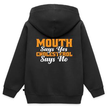 Mouth Says Yes, Cholesterol Says No 3 - Kinder Premium Organic Zip Hoodie - Schwarz - Hinten - AI Model Kid Male (0cm)