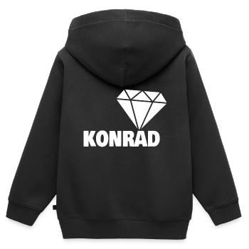 Edel Konrad - Kinder Premium Organic Zip Hoodie - Schwarz - Hinten - AI Model Kid Male (0cm)