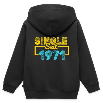 Single, 1971 - Sweat Premium à capuche zippé enfant bio - noir - Dos - AI Model Kid Male (0cm)