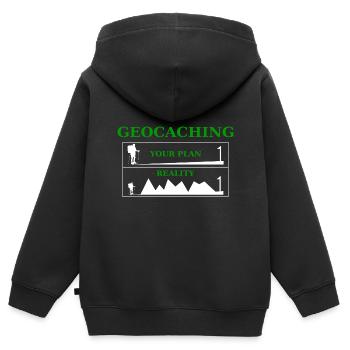 Géocaching - Sweat Premium à capuche zippé enfant bio - noir - Dos - AI Model Kid Male (0cm)