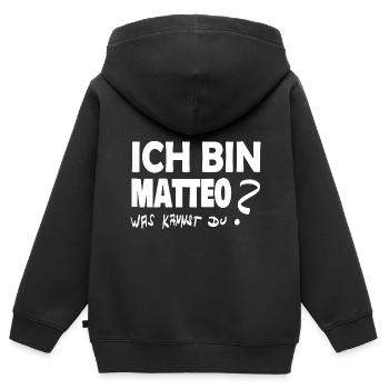 Ich bin matteo was kannst Du - Kinder Premium Organic Zip Hoodie - Schwarz - Hinten - AI Model Kid Male (0cm)