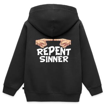 Repent Sinner 30 - Kids Premium Organic Zip-up Hoodie - black - Back - AI Model Kid Male (0cm)