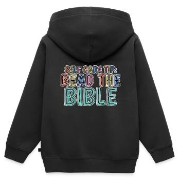 Self Care Tip Read The Bible 2 - Kinder Premium Organic Zip Hoodie - Schwarz - Hinten - AI Model Kid Male (0cm)