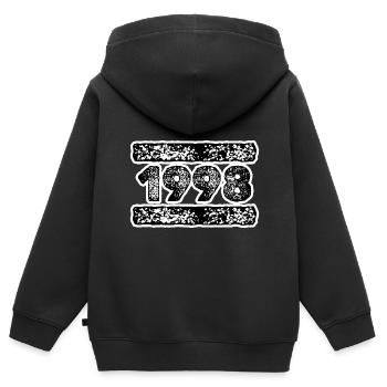 1998 1998 - Kinder Premium Organic Zip Hoodie - Schwarz - Hinten - AI Model Kid Male (0cm)