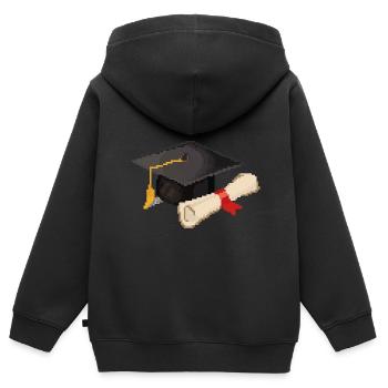 Retro Pixel Uni Abschluss - Kinder Premium Organic Zip Hoodie - Schwarz - Hinten - AI Model Kid Male (0cm)
