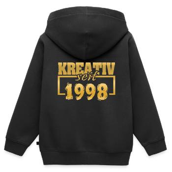 1998 - Kinder Premium Organic Zip Hoodie - Schwarz - Hinten - AI Model Kid Male (0cm)