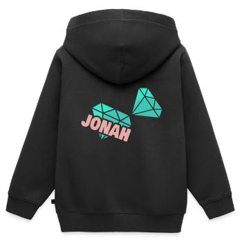 Geschenk für Jonah - Kinder Premium Organic Zip Hoodie - Schwarz - Hinten - AI Model Kid Male (0cm)