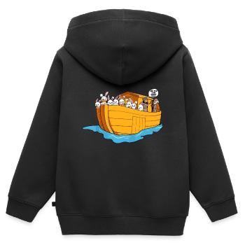 Noah Arche Boot Hasen - Kinder Premium Organic Zip Hoodie - Schwarz - Hinten - AI Model Kid Male (0cm)