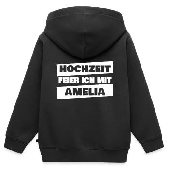 Amelia als JGA - Kinder Premium Organic Zip Hoodie - Schwarz - Hinten - AI Model Kid Male (0cm)