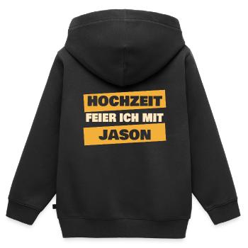 Jason als JGA - Kinder Premium Organic Zip Hoodie - Schwarz - Hinten - AI Model Kid Male (0cm)