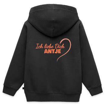 Cadeau pour Antje - Sweat Premium à capuche zippé enfant bio - noir - Dos - AI Model Kid Male (0cm)