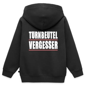 Turnbeutel Vergesser Sportunterricht für Schüler - Kinder Premium Organic Zip Hoodie - Schwarz - Hinten - AI Model Kid Male (0cm)