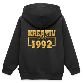1992 - Kinder Premium Organic Zip Hoodie - Schwarz - Hinten - AI Model Kid Male (0cm)