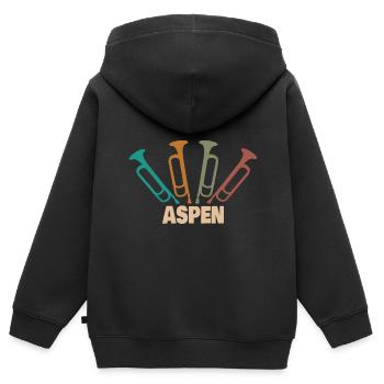 Prénom Aspen - Sweat Premium à capuche zippé enfant bio - noir - Dos - AI Model Kid Male (0cm)