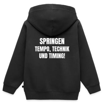 Springen ist Tempo, Technik und Timing. - Kinder Premium Organic Zip Hoodie - Schwarz - Hinten - AI Model Kid Male (0cm)