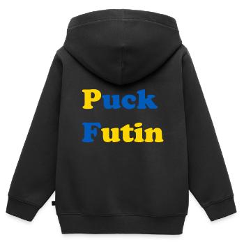 Puck Futin Ukraine Solidarität - Kinder Premium Organic Zip Hoodie - Schwarz - Hinten - AI Model Kid Male (0cm)