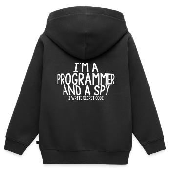 Je suis un programmeur et un espion, j’écris du code secret - Sweat Premium à capuche zippé enfant bio - noir - Dos - AI Model Kid Male (0cm)