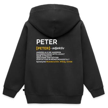 Peter - Kinder Premium Organic Zip Hoodie - Schwarz - Hinten - AI Model Kid Male (0cm)