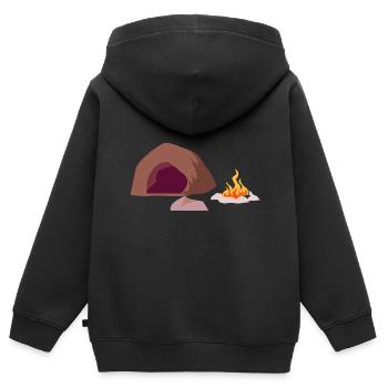 Höhle Feuer Steinzeit Urmensch - Kinder Premium Organic Zip Hoodie - Schwarz - Hinten - AI Model Kid Male (0cm)