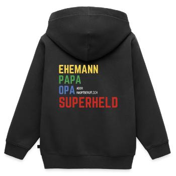 Ehemann, Papa, Opa aber hauptberuflich Superheld - Kinder Premium Organic Zip Hoodie - Schwarz - Hinten - AI Model Kid Male (0cm)