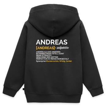 Andreas - Kinder Premium Organic Zip Hoodie - Schwarz - Hinten - AI Model Kid Male (0cm)
