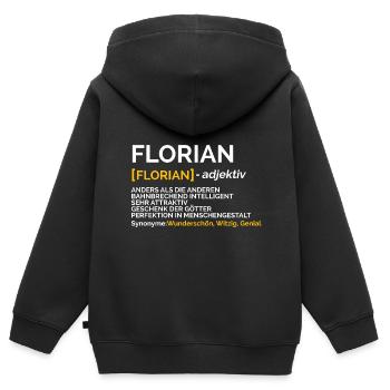 Florian - Kinder Premium Organic Zip Hoodie - Schwarz - Hinten - AI Model Kid Male (0cm)