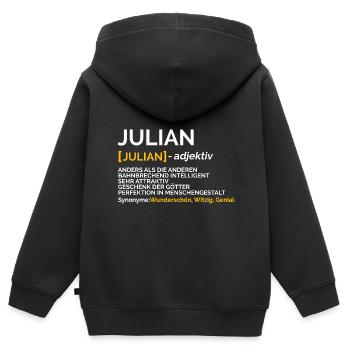 Julian - Kinder Premium Organic Zip Hoodie - Schwarz - Hinten - AI Model Kid Male (0cm)