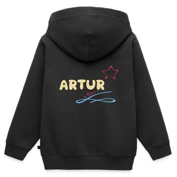Geschenk für Artur - Kinder Premium Organic Zip Hoodie - Schwarz - Hinten - AI Model Kid Male (0cm)
