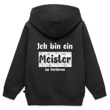Meister im Verlieren - Kinder Premium Organic Zip Hoodie - Schwarz - Hinten - AI Model Kid Male (0cm)